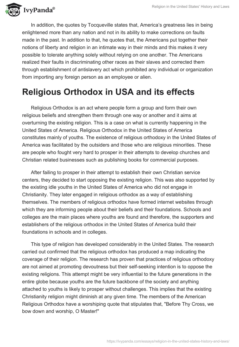 Religion in the United States' History and Laws. Page 4