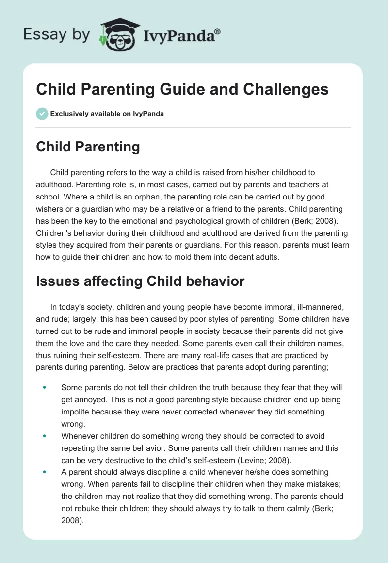 Child Parenting Guide and Challenges. Page 1