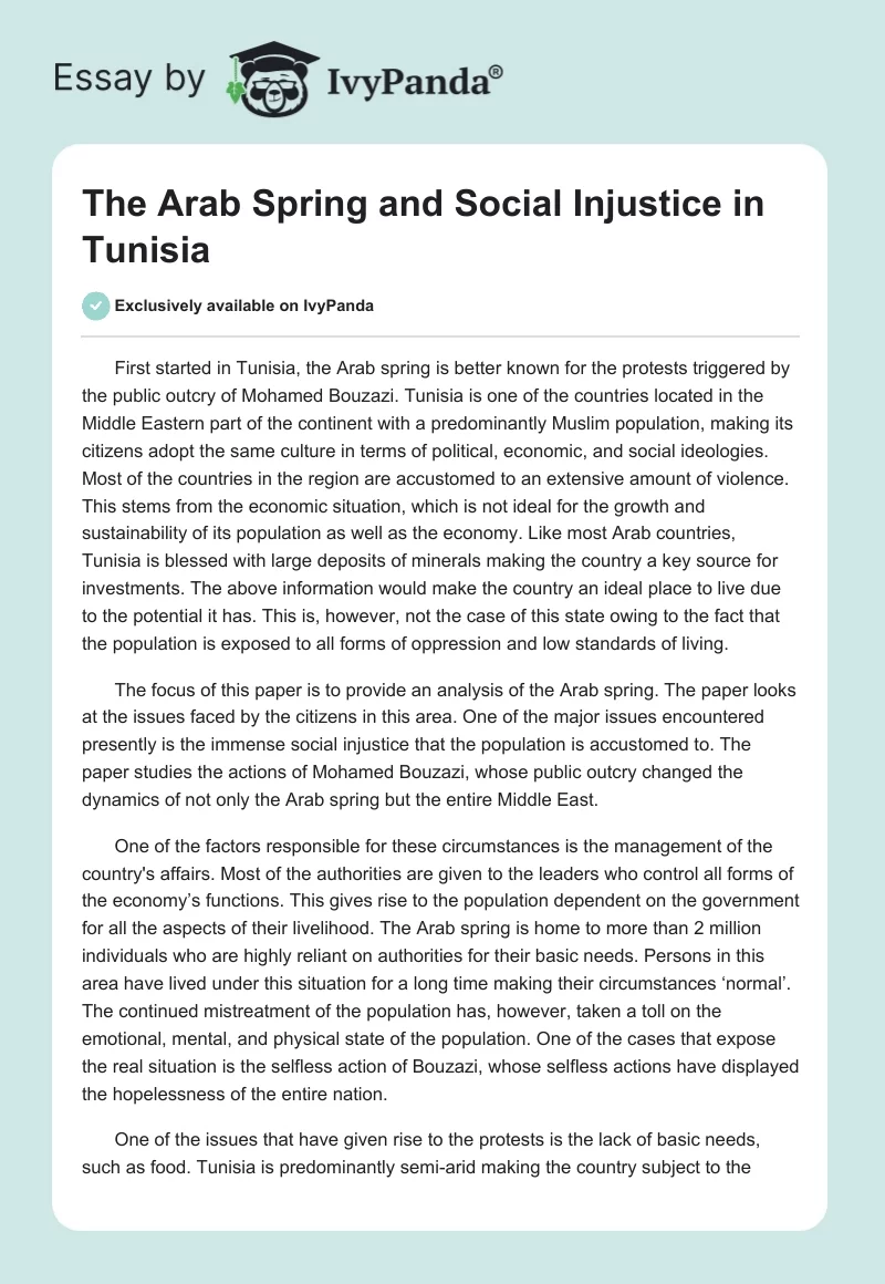 The Arab Spring and Social Injustice in Tunisia. Page 1
