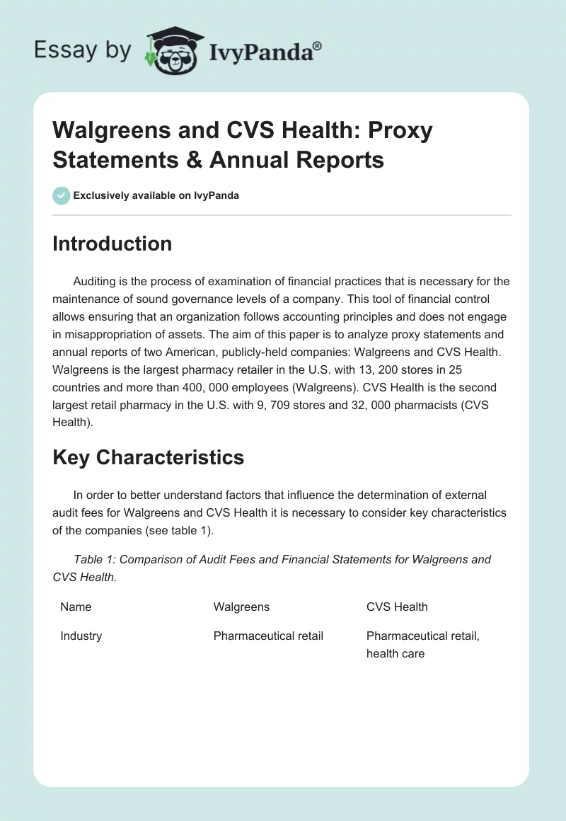 Walgreens and CVS Health: Proxy Statements & Annual Reports. Page 1