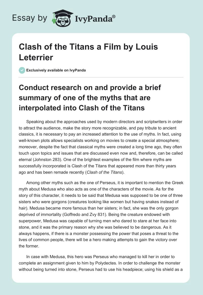 "Clash of the Titans" a Film by Louis Leterrier. Page 1