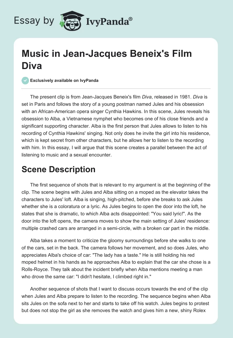 Music in Jean-Jacques Beneix's Film "Diva". Page 1