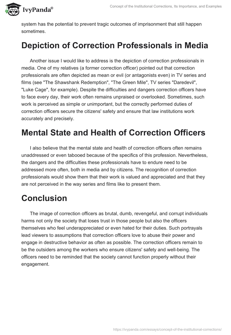 Concept of the Institutional Corrections, Its Importance, and Examples. Page 2
