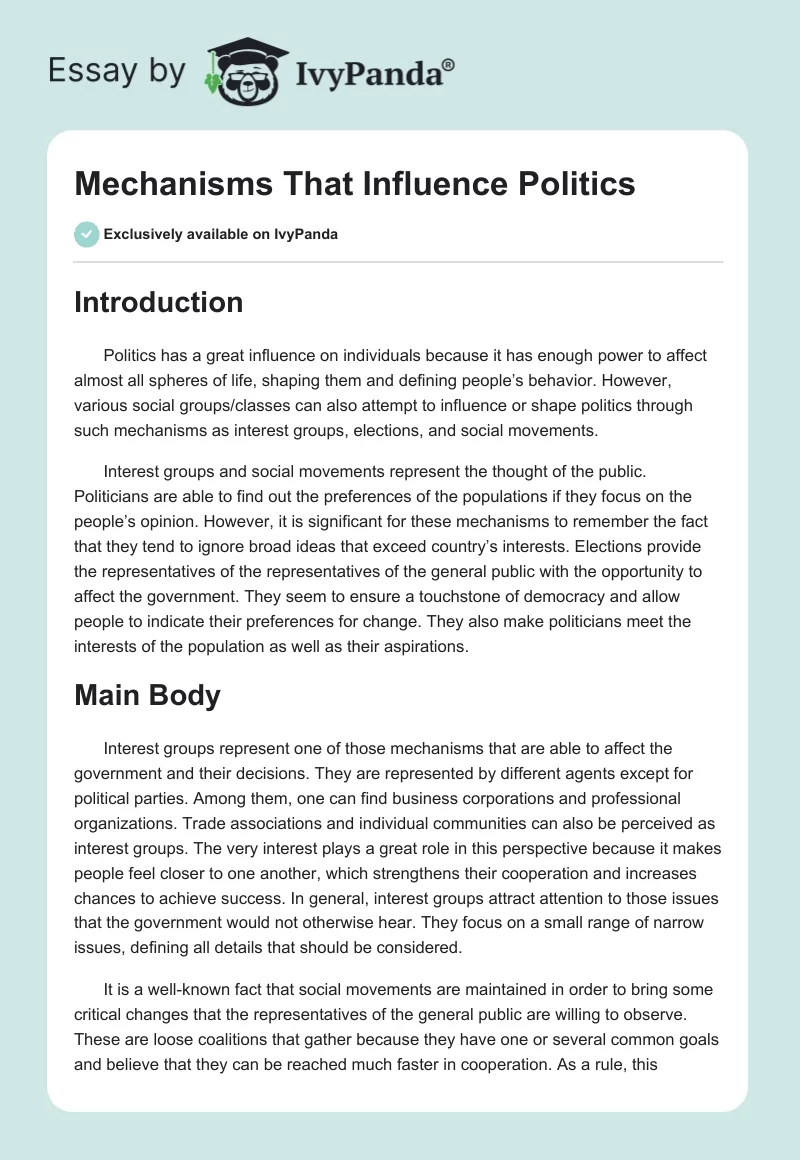 Mechanisms That Influence Politics. Page 1