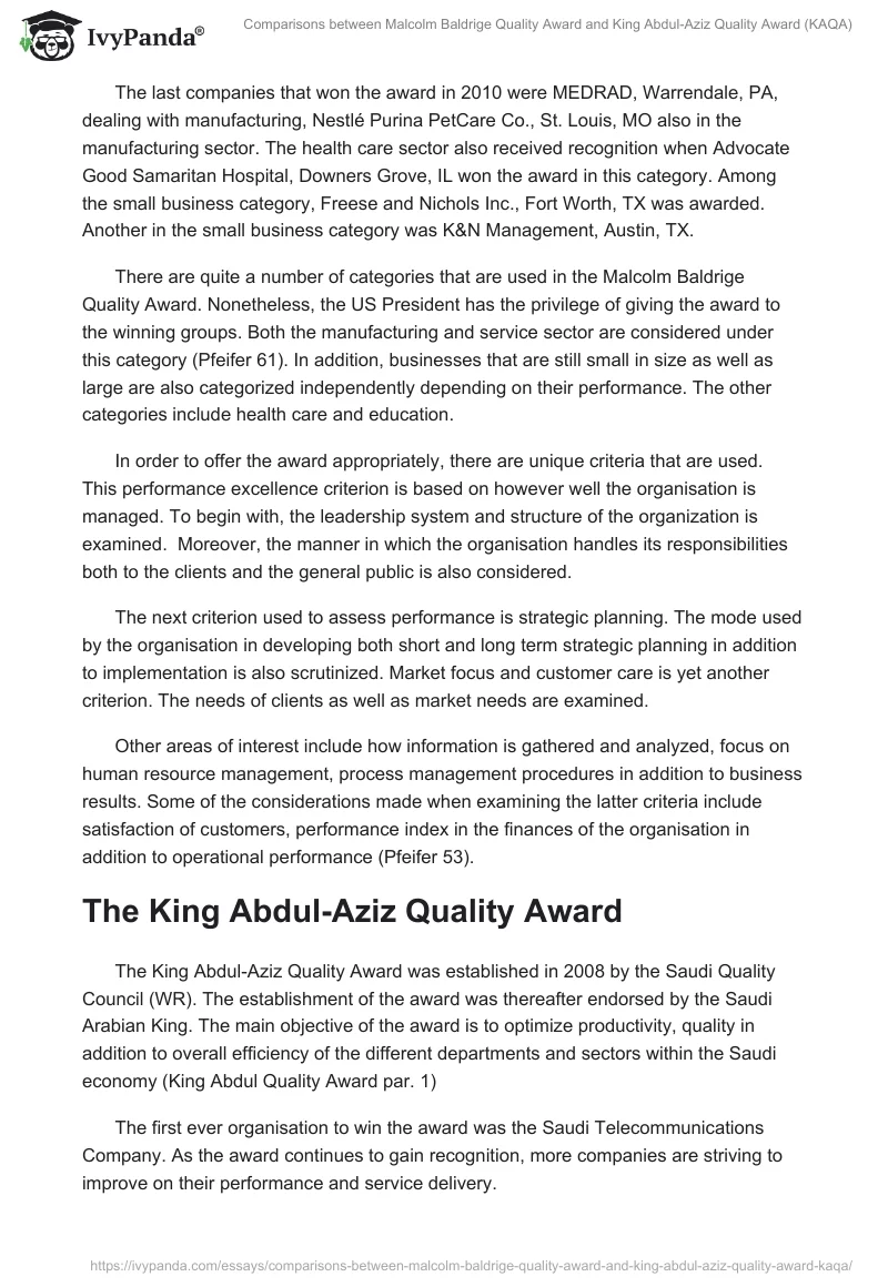 Comparisons Between "Malcolm Baldrige Quality Award" and "King Abdul-Aziz Quality Award (KAQA). Page 2