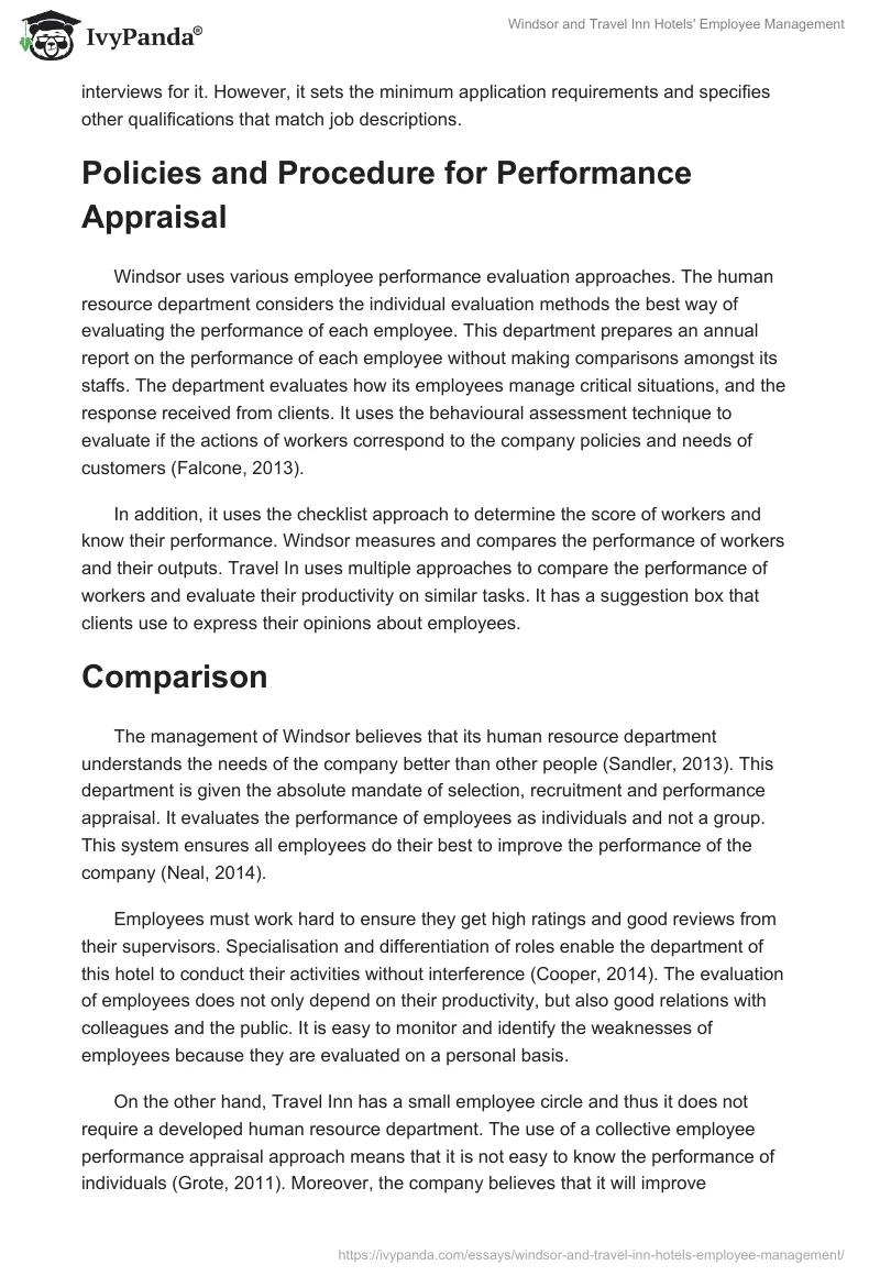 Windsor and Travel Inn Hotels' Employee Management. Page 2