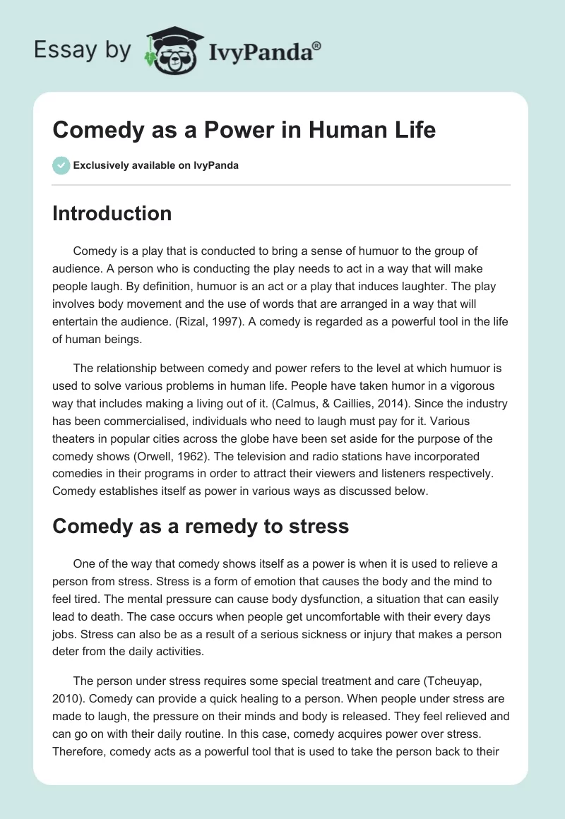 Comedy as a Power in Human Life. Page 1