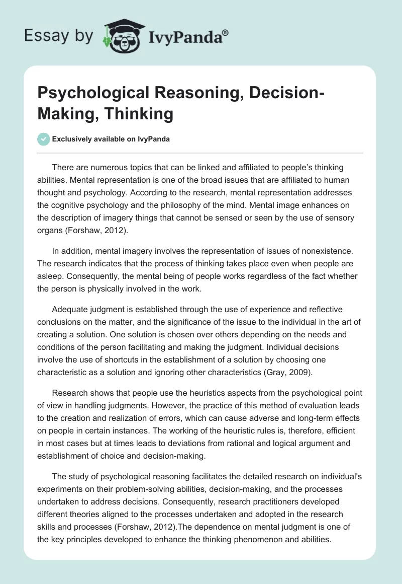 Psychological Reasoning, Decision-Making, Thinking. Page 1