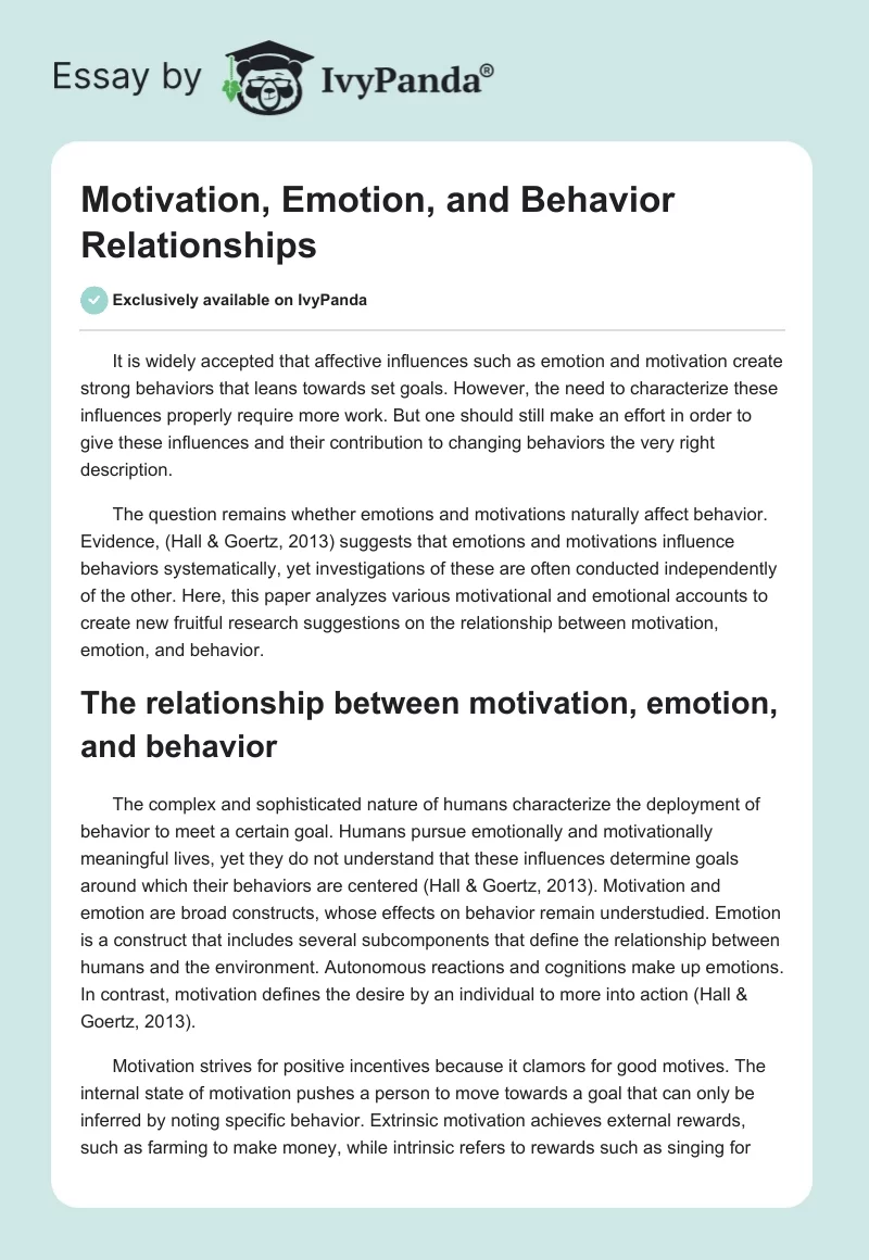 Motivation, Emotion, and Behavior Relationships. Page 1