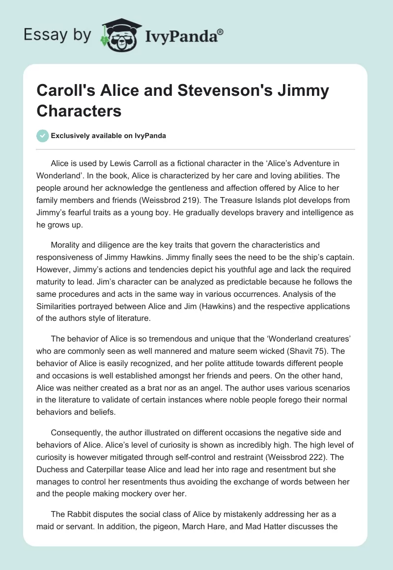 Caroll's Alice and Stevenson's Jimmy Characters. Page 1