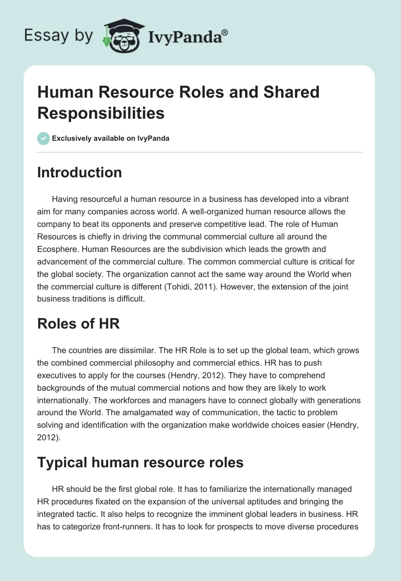 Human Resource Roles and Shared Responsibilities. Page 1
