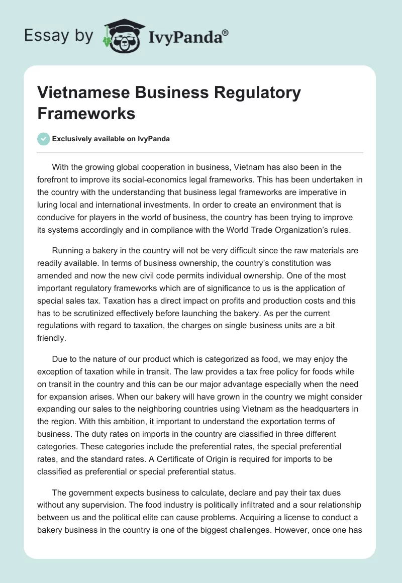 Vietnamese Business Regulatory Frameworks. Page 1