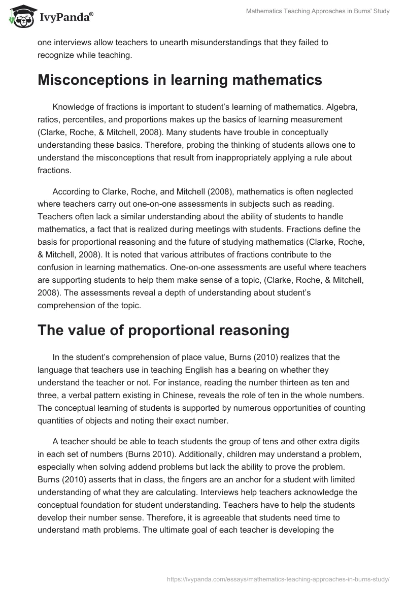 Mathematics Teaching Approaches in Burns' Study. Page 2