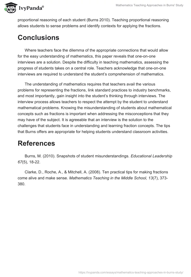 Mathematics Teaching Approaches in Burns' Study. Page 3