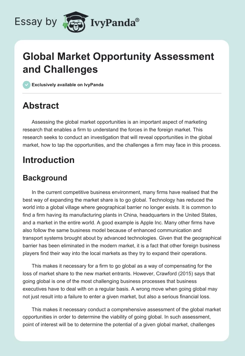 Global Market Opportunity Assessment and Challenges. Page 1