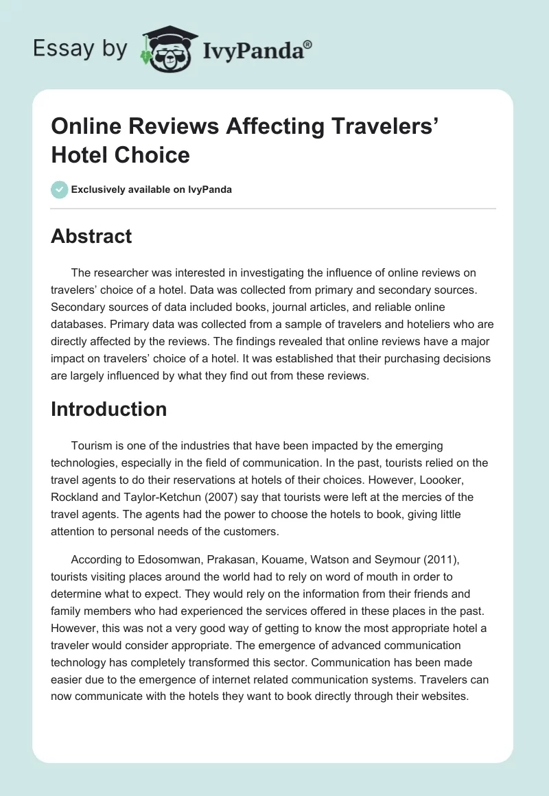 Online Reviews Affecting Travelers’ Hotel Choice. Page 1