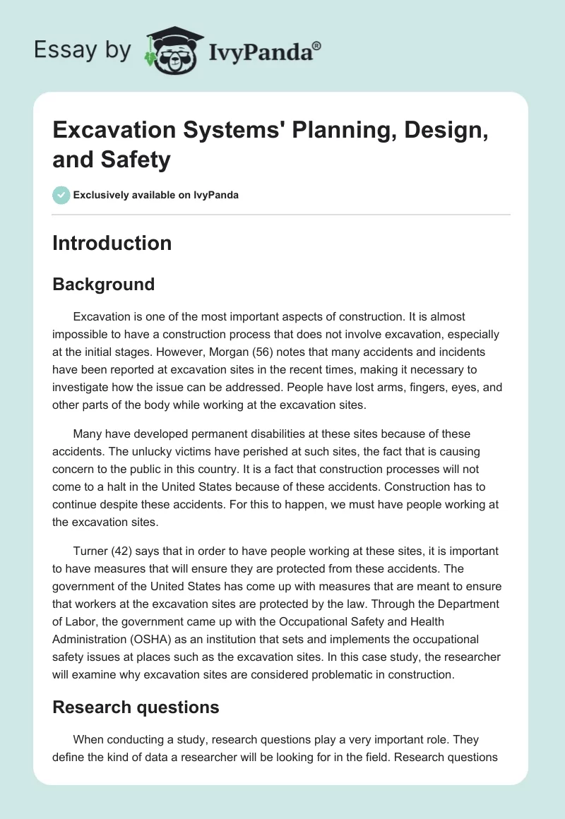 Excavation Systems' Planning, Design, and Safety. Page 1