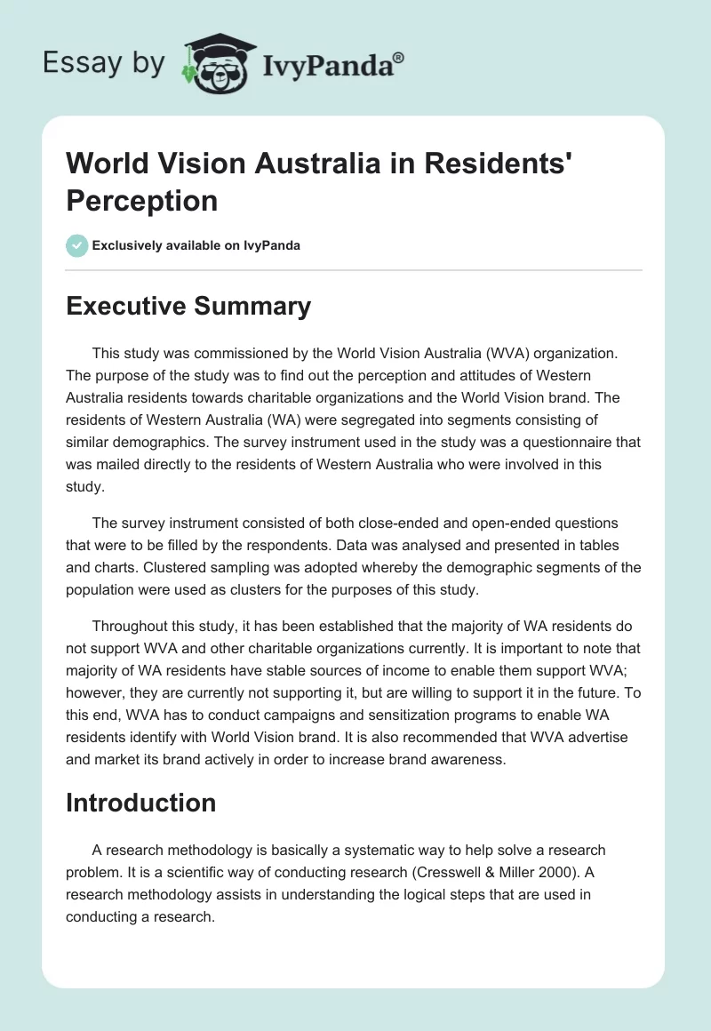World Vision Australia in Residents' Perception. Page 1
