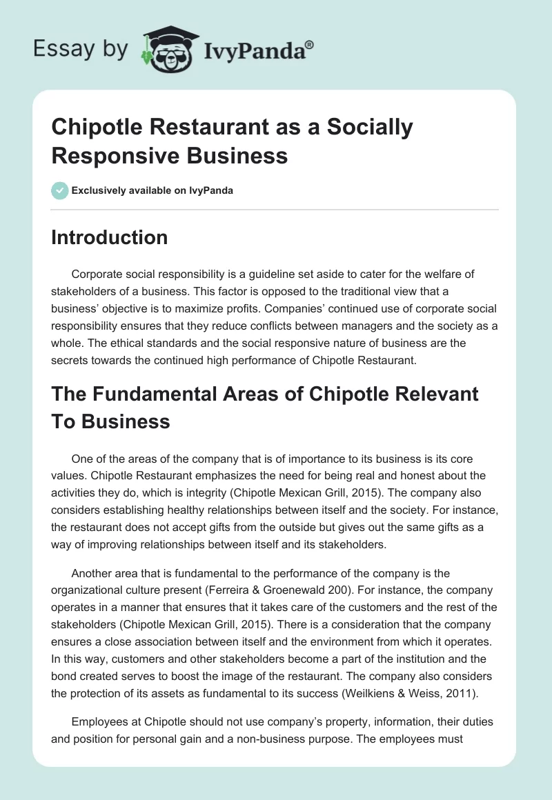 Chipotle Restaurant as a Socially Responsive Business. Page 1