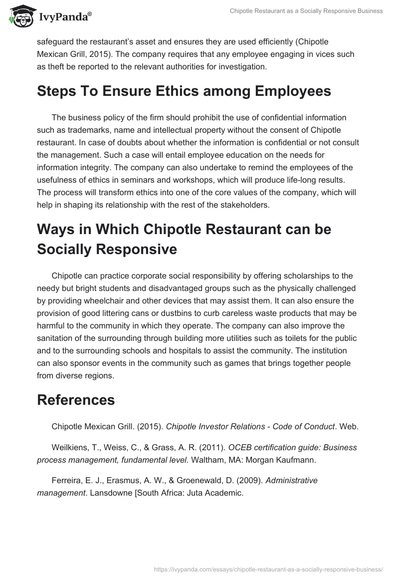 Chipotle Restaurant as a Socially Responsive Business. Page 2