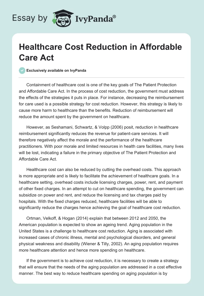 Healthcare Cost Reduction in Affordable Care Act. Page 1