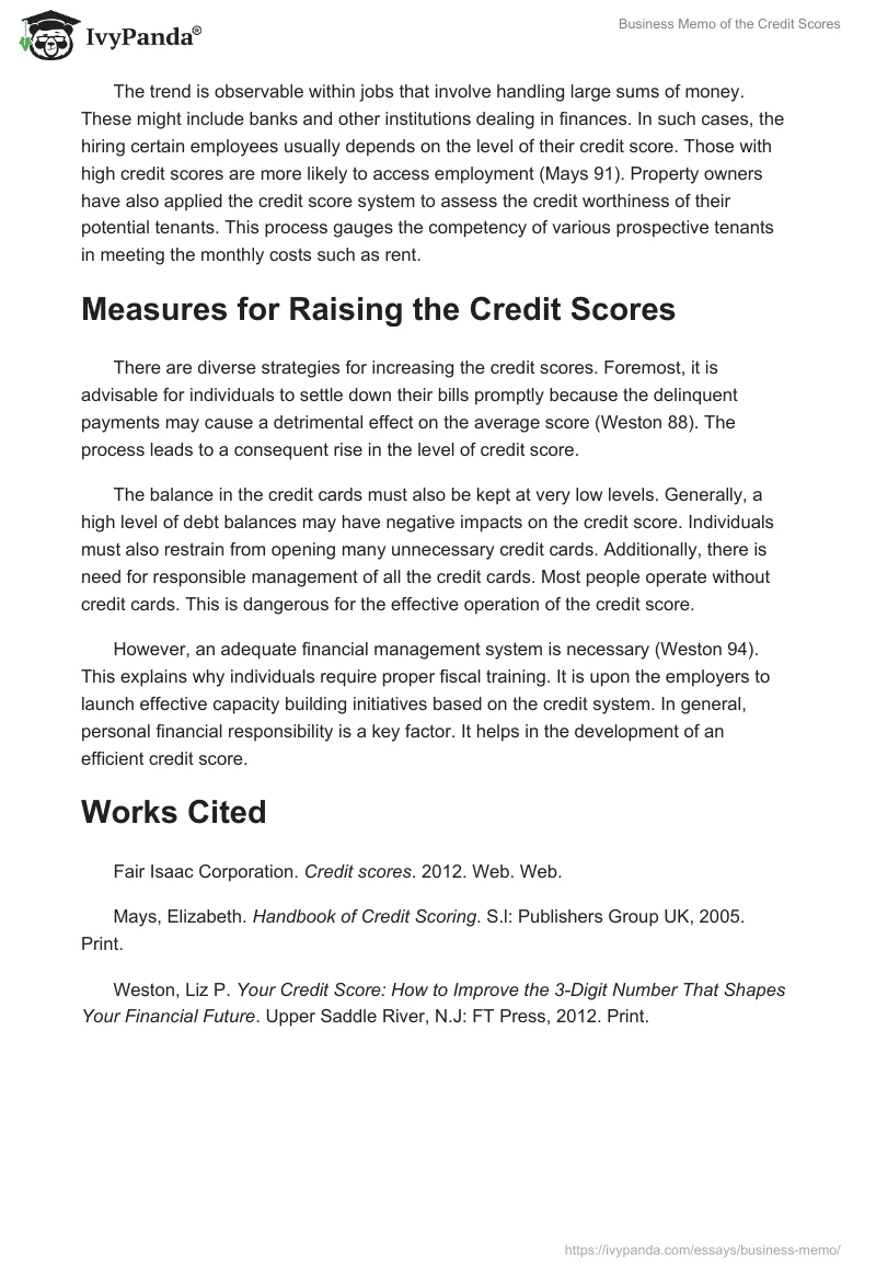 Business Memo of the Credit Scores. Page 4