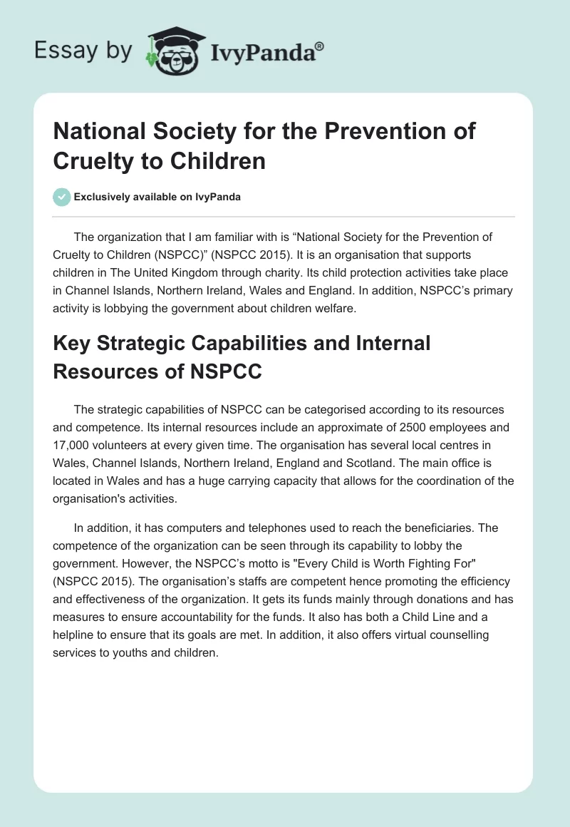 National Society for the Prevention of Cruelty to Children. Page 1