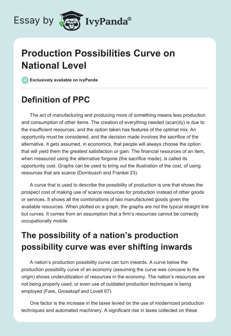 Production Possibilities Curve on National Level. Page 1