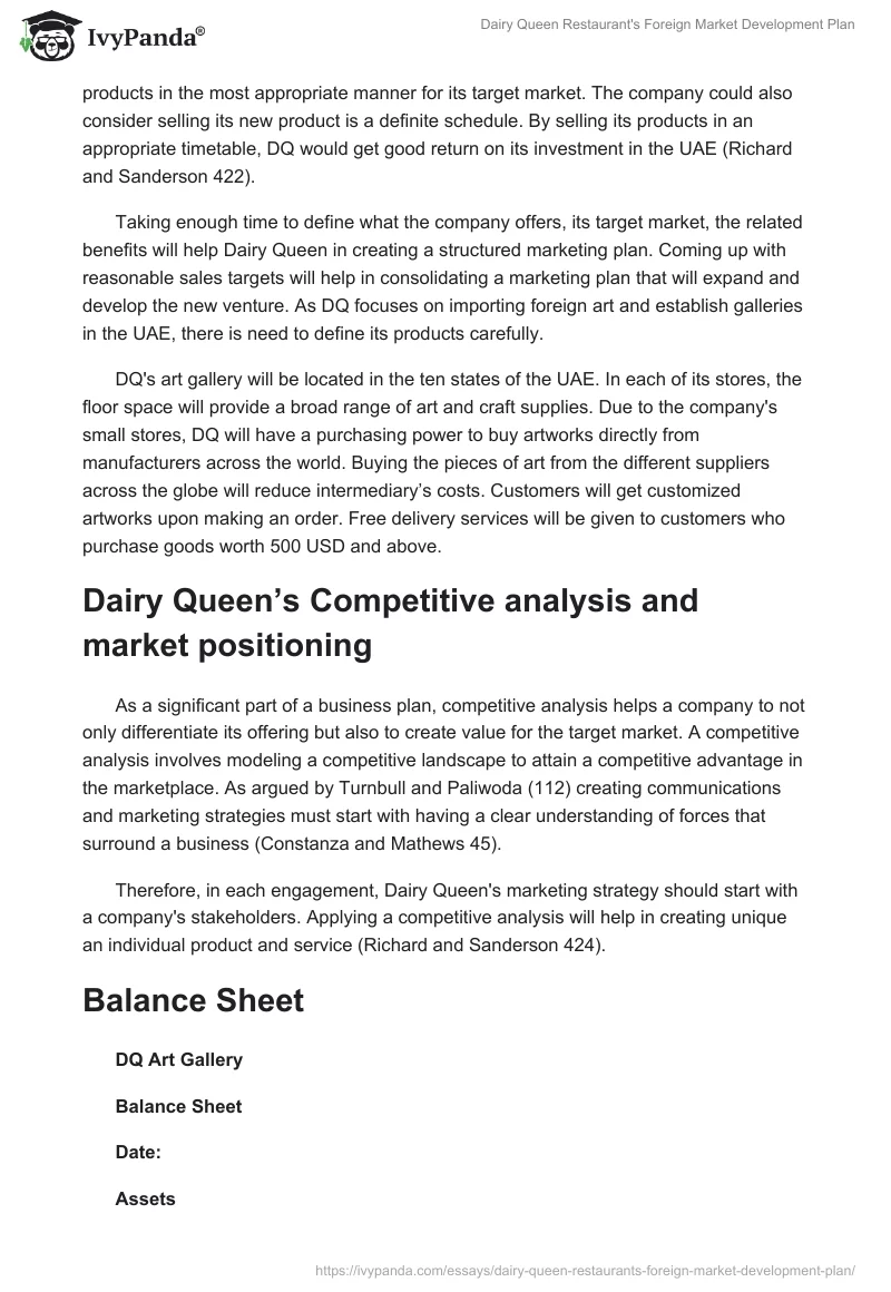 Dairy Queen Restaurant's Foreign Market Development Plan. Page 4