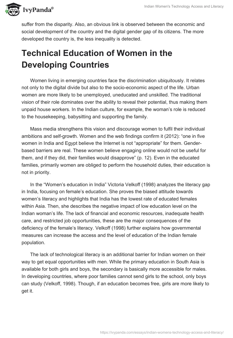 Indian Women's Technology Access and Literacy. Page 3