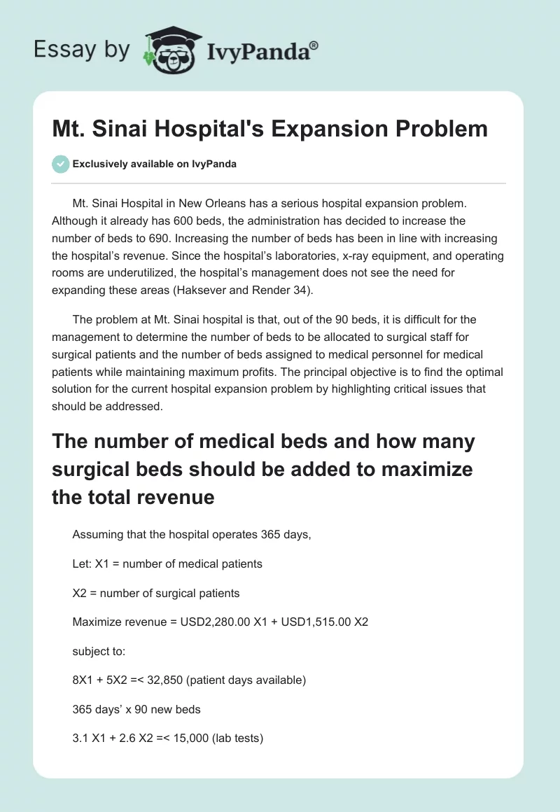 Mt. Sinai Hospital's Expansion Problem. Page 1