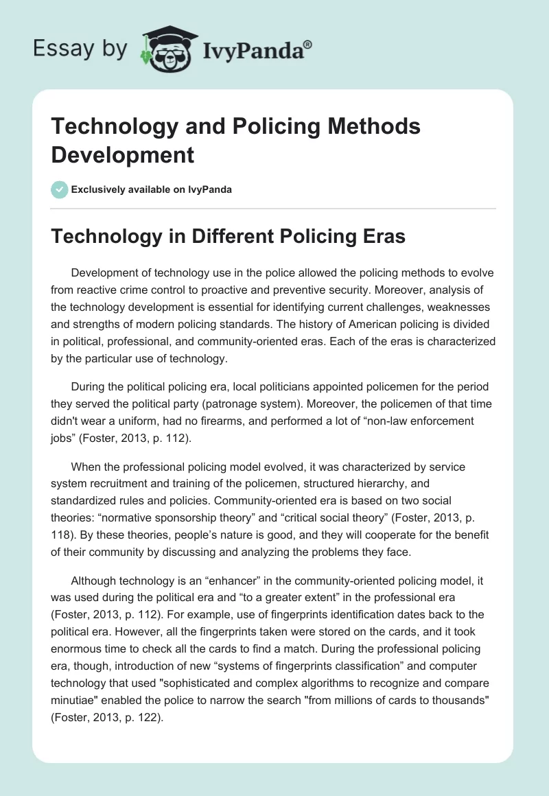 Technology and Policing Methods Development. Page 1