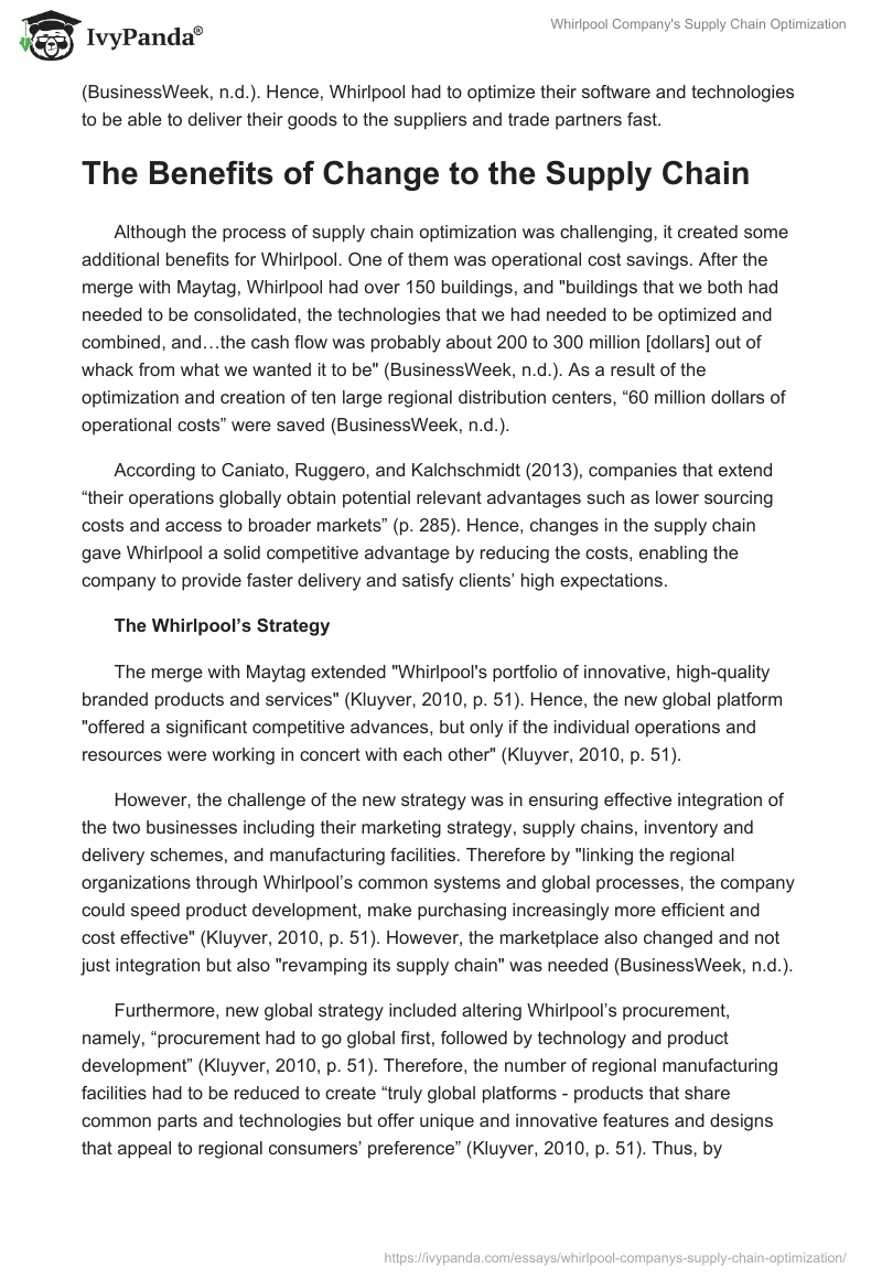 Whirlpool Company's Supply Chain Optimization. Page 2