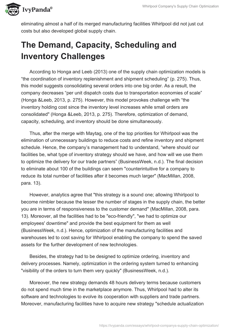 Whirlpool Company's Supply Chain Optimization. Page 3