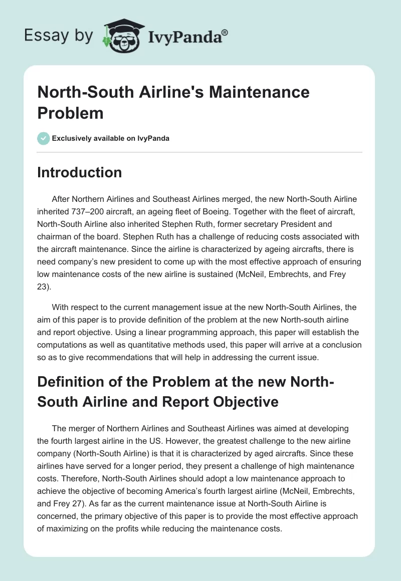North-South Airline's Maintenance Problem. Page 1