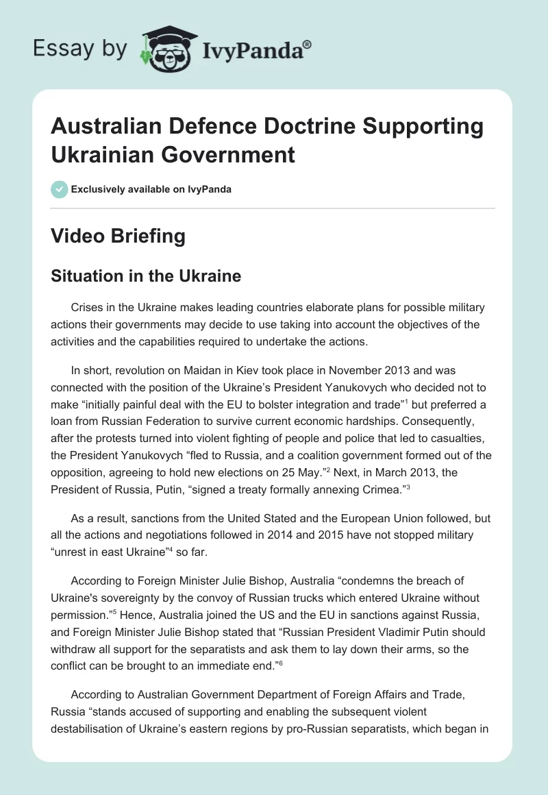 Australian Defence Doctrine Supporting Ukrainian Government. Page 1