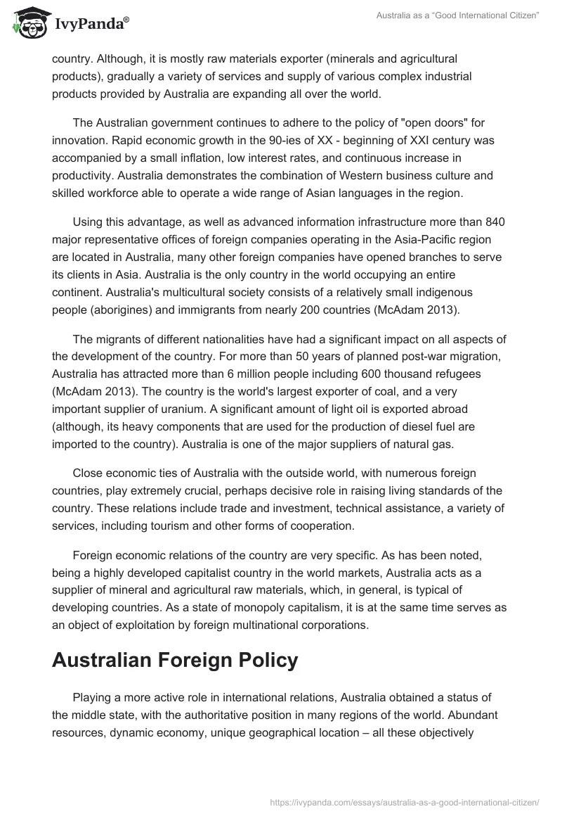 Australia as a “Good International Citizen”. Page 2