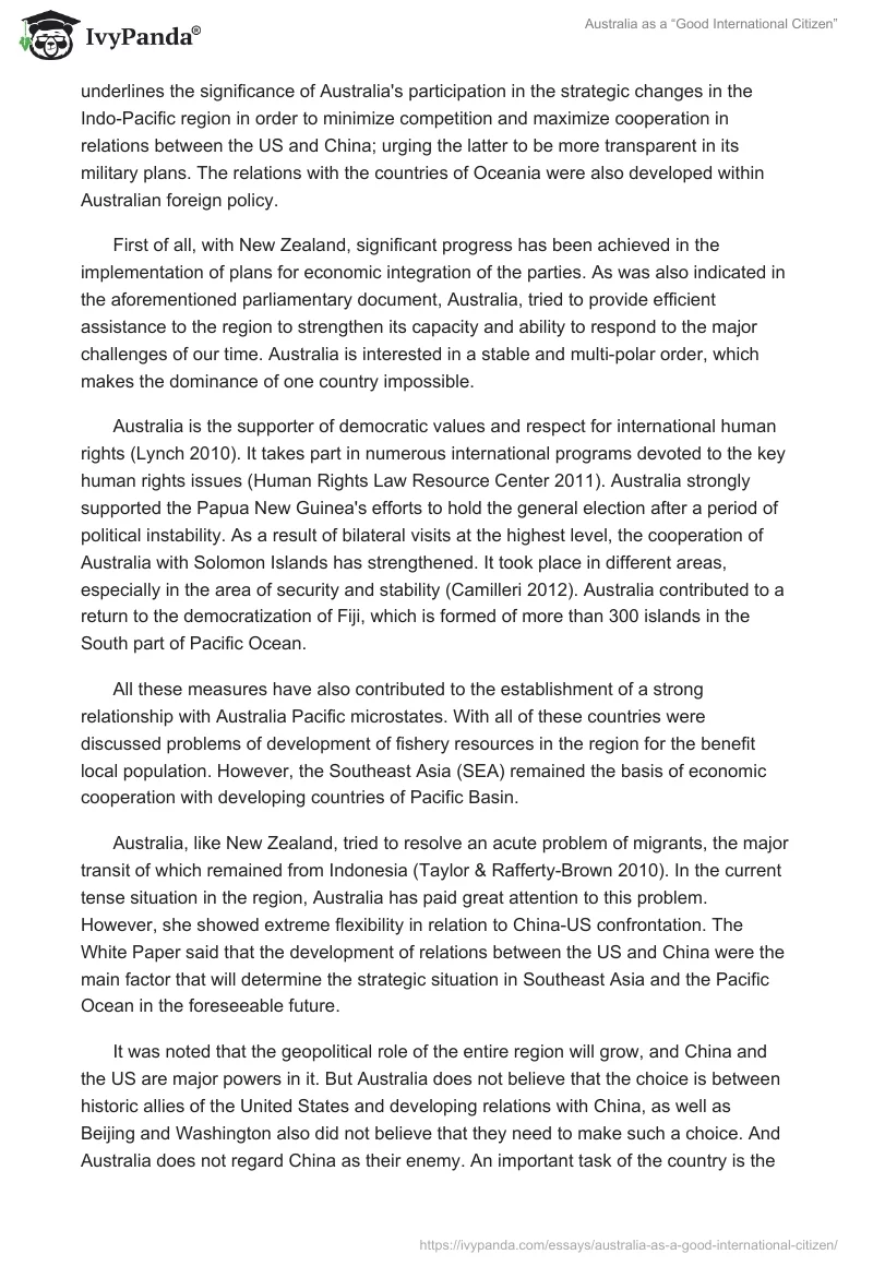 Australia as a “Good International Citizen”. Page 4