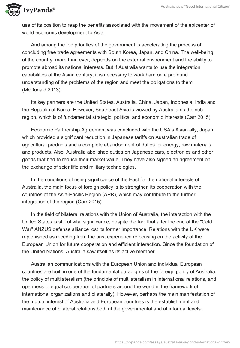 Australia as a “Good International Citizen”. Page 5