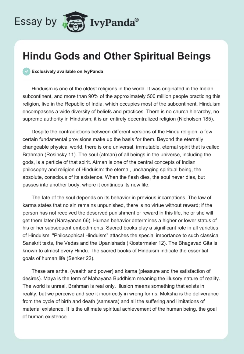 Hindu Gods and Other Spiritual Beings. Page 1
