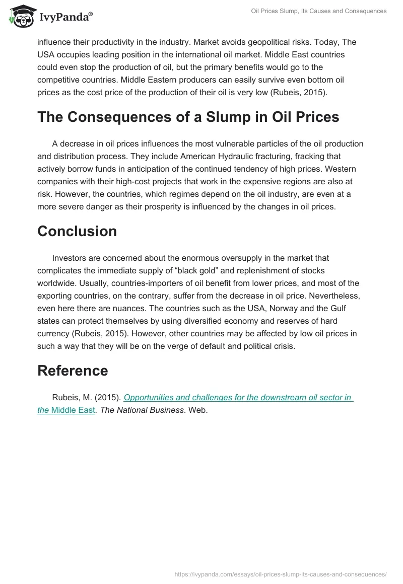 Oil Prices Slump, Its Causes and Consequences. Page 2