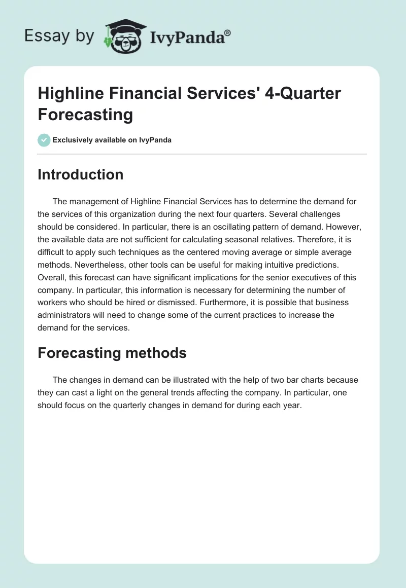 Highline Financial Services' 4-Quarter Forecasting. Page 1
