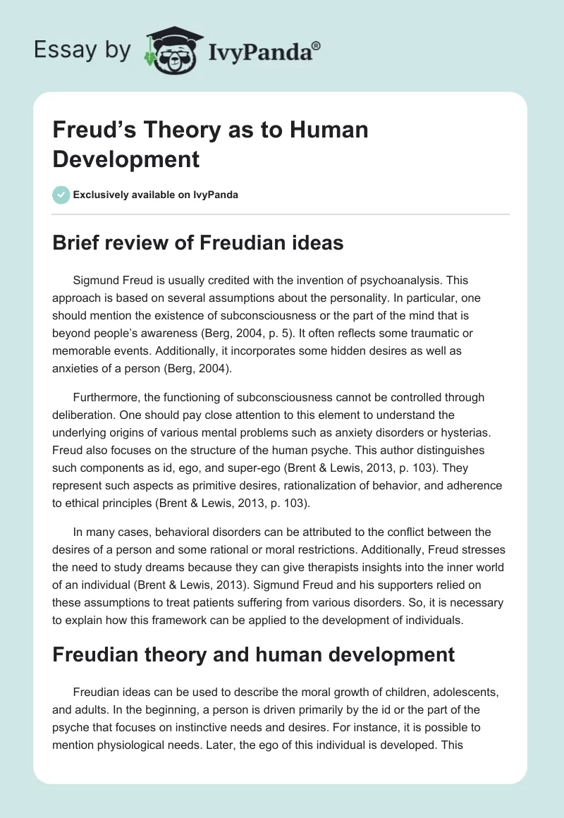 Freud’s Theory as to Human Development. Page 1