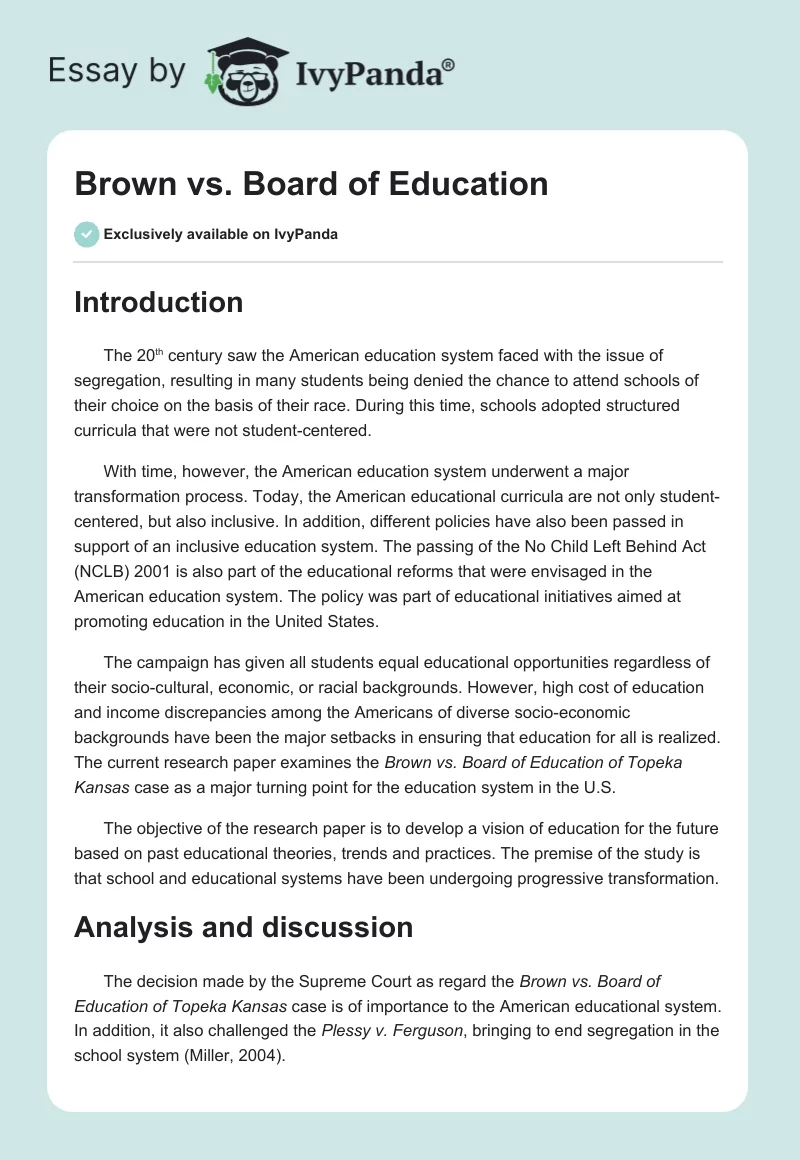 Brown vs. Board of Education. Page 1