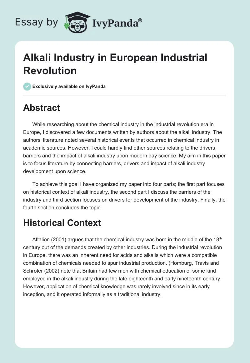 Alkali Industry in European Industrial Revolution. Page 1