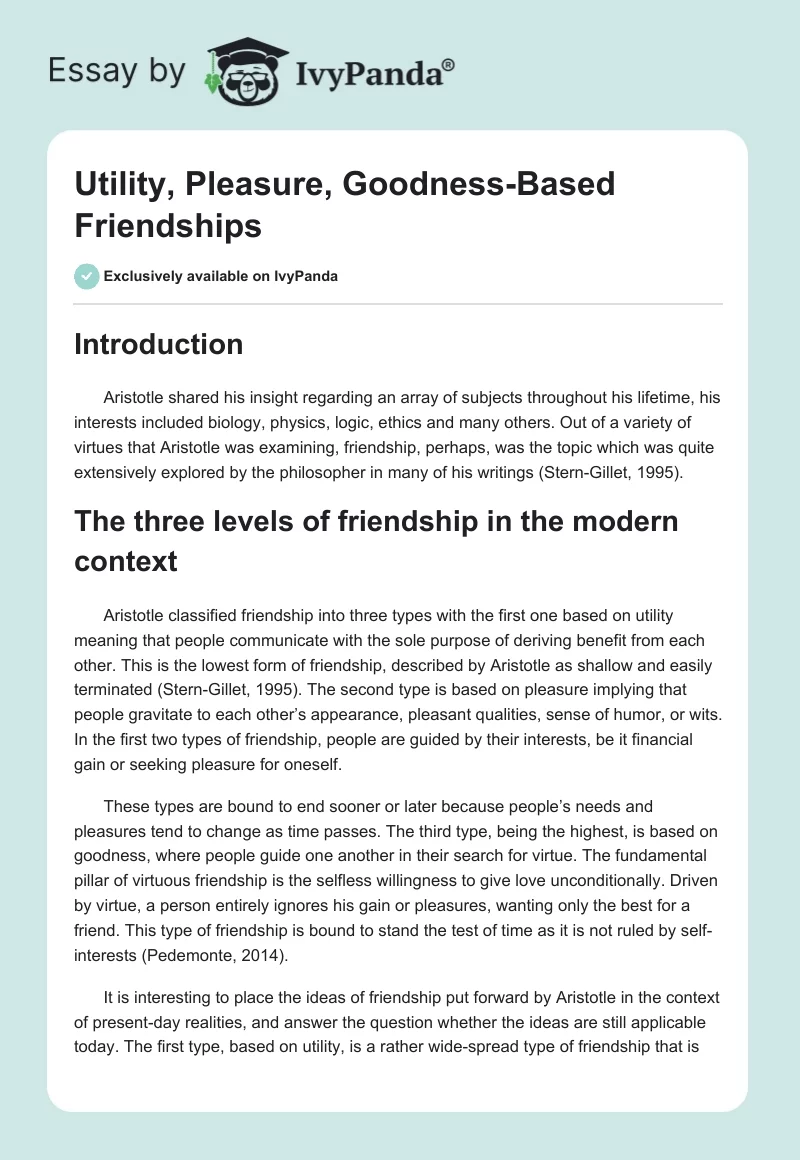 Utility, Pleasure, Goodness-Based Friendships. Page 1