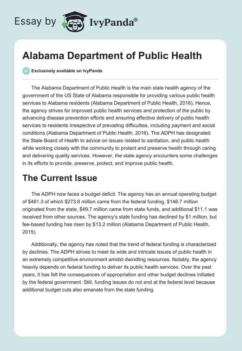 Alabama Department of Public Health. Page 1