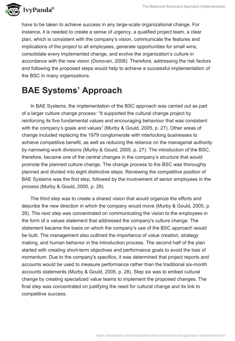 The Balanced Scorecard Approach Implementation. Page 2