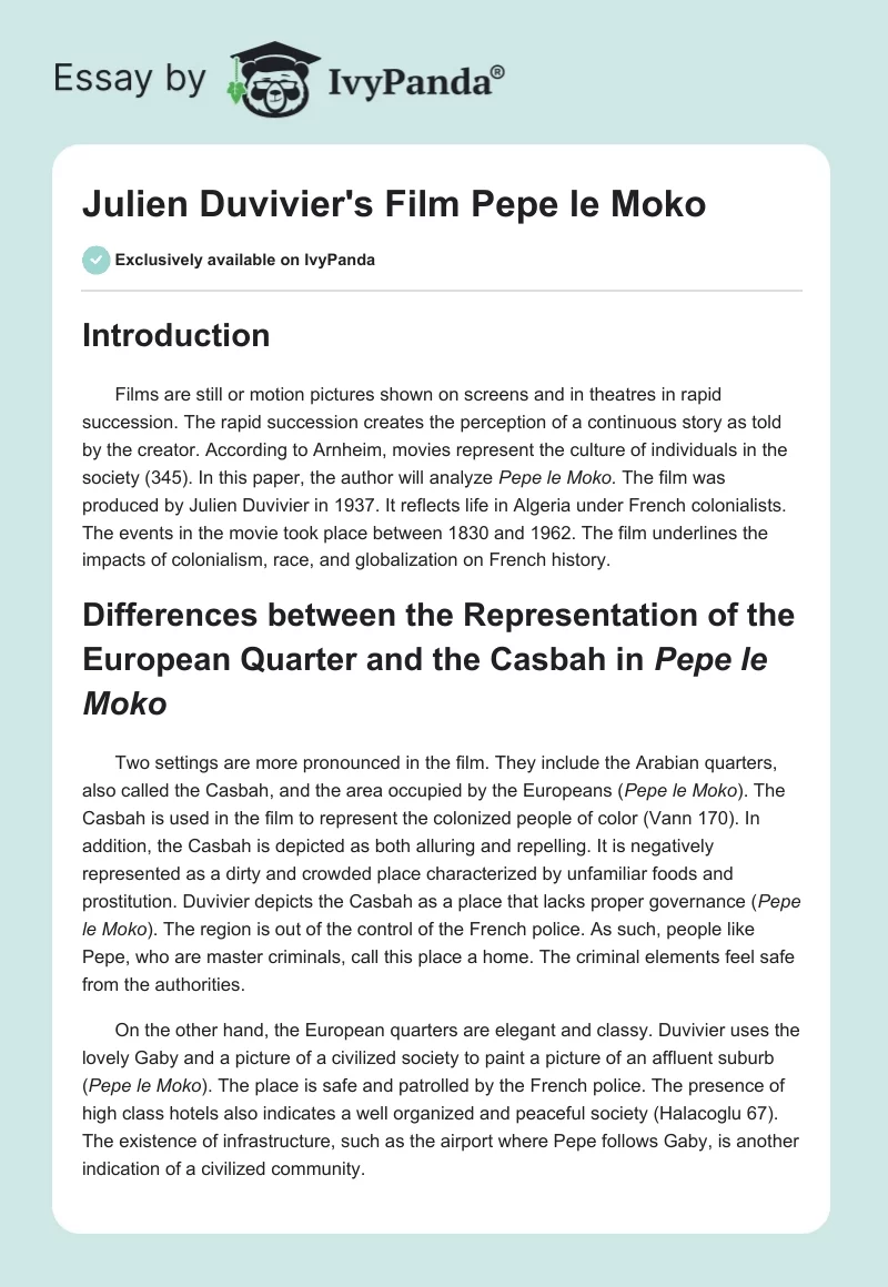 Julien Duvivier's Film "Pepe le Moko". Page 1