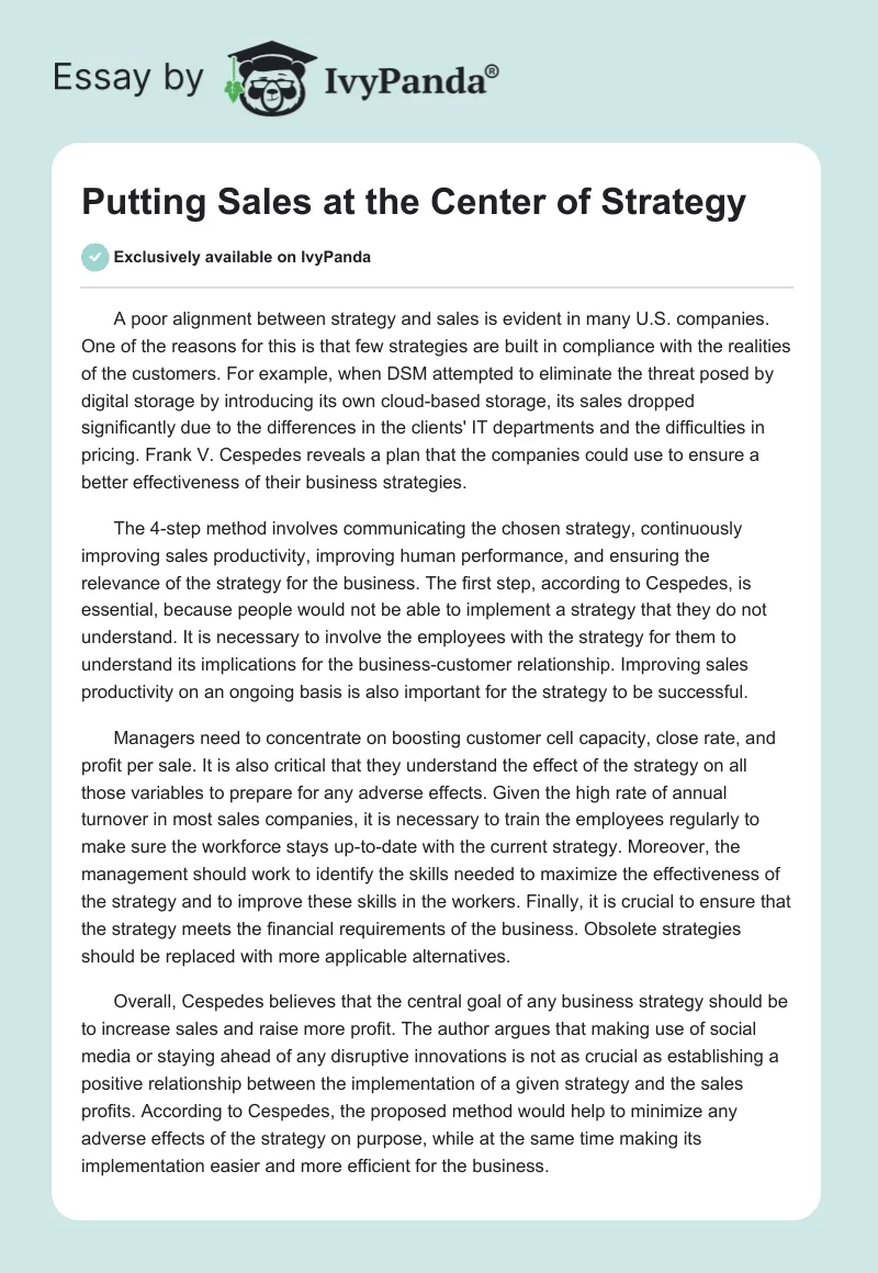 Putting Sales at the Center of Strategy. Page 1